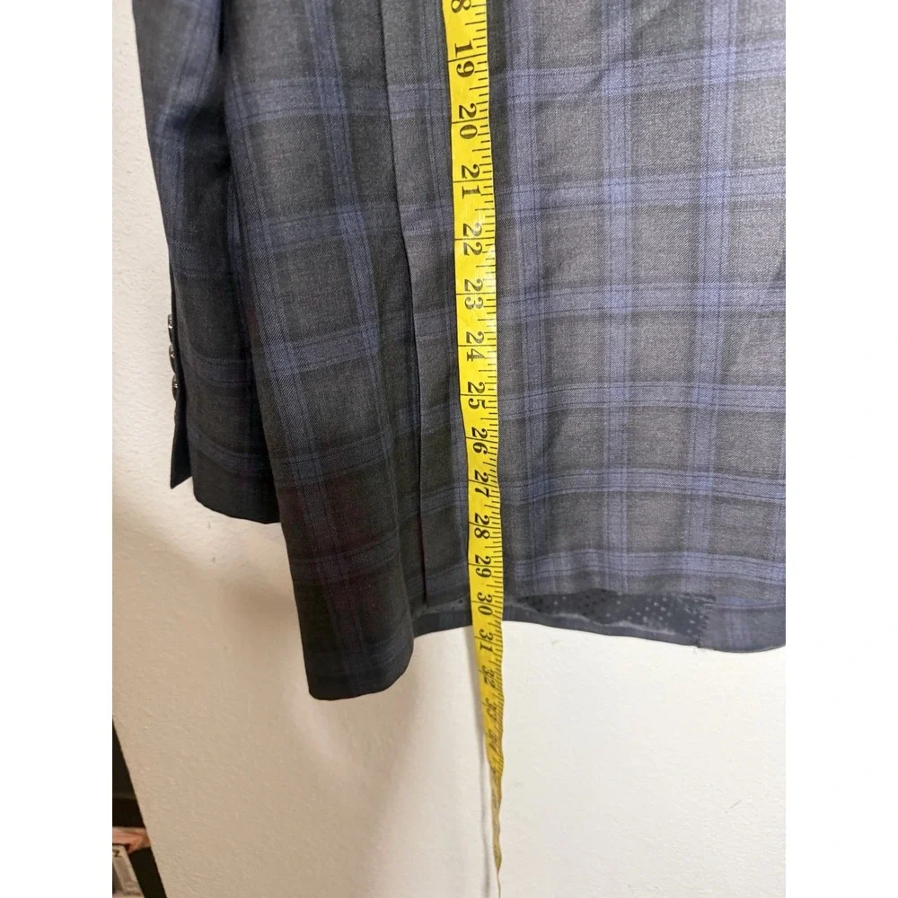 Samuelsohn Blazer Plaid Blue Black SB Garner Men 50 R Windowpane Sport Coat